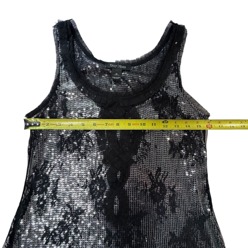 White House Black Market Womens M Black Beaded Sequin Tank Top Dressy - Picture 4 of 11